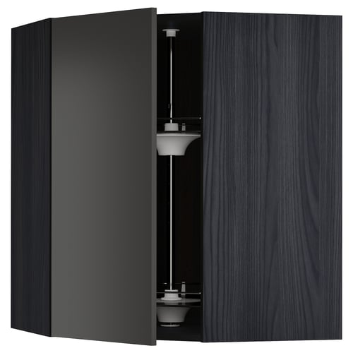 METOD Élément angle mural+rangement pivot, noir/Nickebo anthracite mat, 68x80 cm