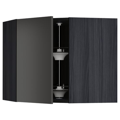 METOD Élément angle mural+rangement pivot, noir/Nickebo anthracite mat, 68x60 cm