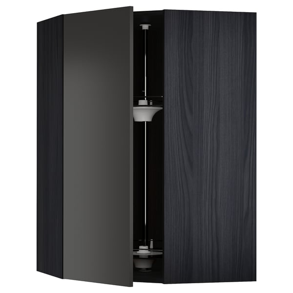 METOD Élément angle mural+rangement pivot, noir/Nickebo anthracite mat, 68x100 cm