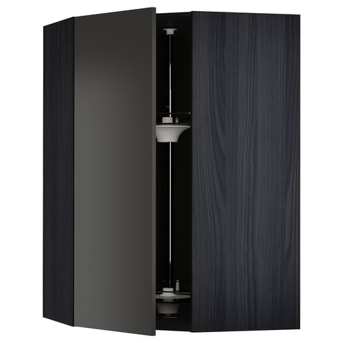 METOD Élément angle mural+rangement pivot, noir/Nickebo anthracite mat, 68x100 cm