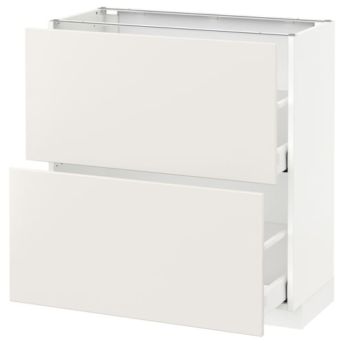 METOD Élément bas 2 tiroirs, blanc/Veddinge blanc, 80x37 cm