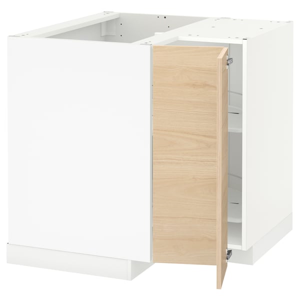 METOD Élément bas angle+rgt pivotant, blanc/Askersund effet frêne clair, 88x88 cm