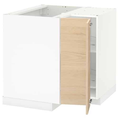 METOD Élément bas angle+rgt pivotant, blanc/Askersund effet frêne clair, 88x88 cm