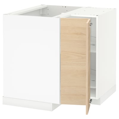 METOD Élément bas angle+rgt pivotant, blanc/Askersund effet frêne clair, 88x88 cm