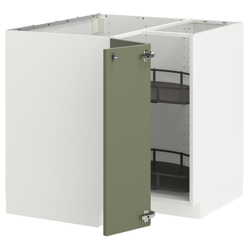 METOD Élément bas angle+rgt pivotant, blanc/Axstad gris vert, 88x88 cm