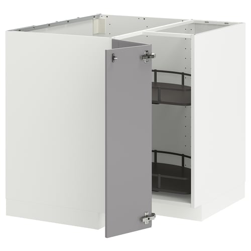 METOD Élément bas angle+rgt pivotant, blanc/Bodbyn gris, 88x88 cm