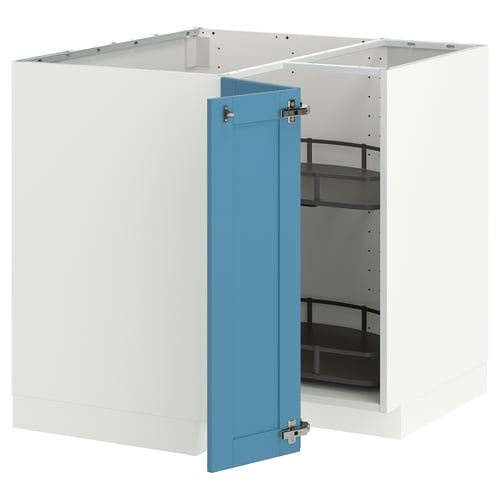METOD Élément bas angle+rgt pivotant, blanc/Lerhyttan bleu, 88x88 cm