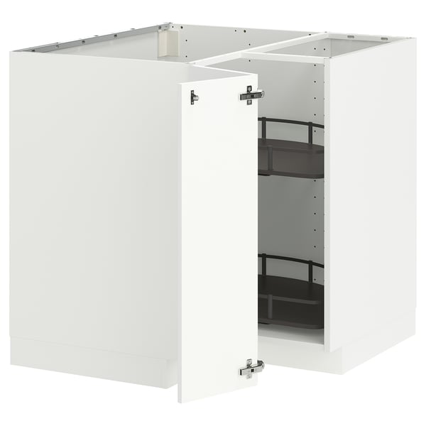 METOD Élément bas angle+rgt pivotant, blanc/Ringhult blanc, 88x88 cm