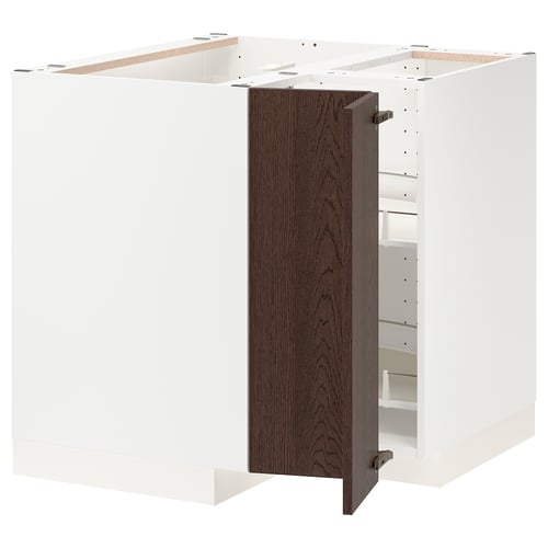 METOD Élément bas angle+rgt pivotant, blanc/Sinarp brun, 88x88 cm