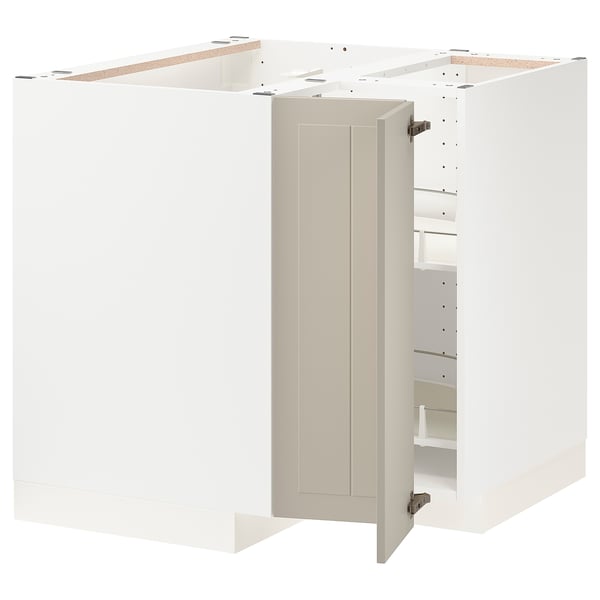 METOD Élément bas angle+rgt pivotant, blanc/Stensund beige, 88x88 cm