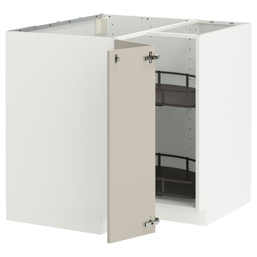 METOD Élément bas angle+rgt pivotant, blanc/Stensund beige, 88x88 cm
