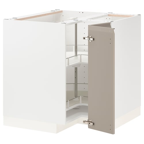 METOD Élément bas angle+rgt pivotant, blanc/Upplöv beige foncé mat, 88x88 cm