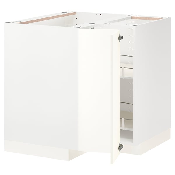 METOD Élément bas angle+rgt pivotant, blanc/Vallstena blanc, 88x88 cm