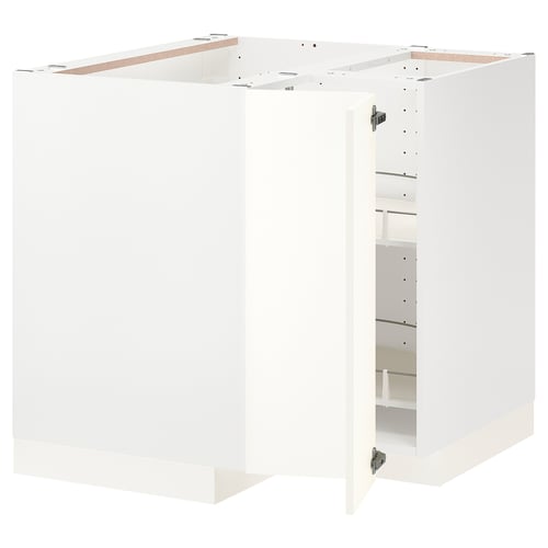 METOD Élément bas angle+rgt pivotant, blanc/Vallstena blanc, 88x88 cm
