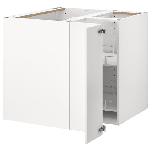 METOD Élément bas angle+rgt pivotant, blanc/Veddinge blanc, 88x88 cm