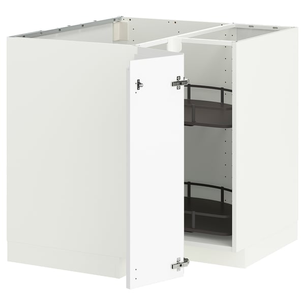 METOD Élément bas angle+rgt pivotant, blanc/Voxtorp blanc mat, 88x88 cm