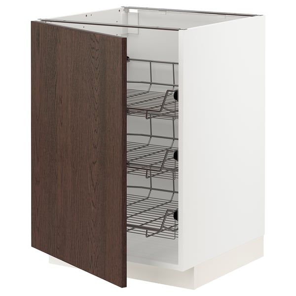 METOD Élément bas avec corbeilles en fil, blanc/Sinarp brun, 60x60 cm