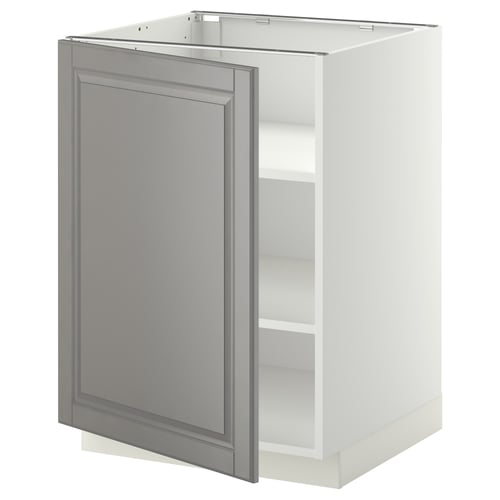 METOD Élément bas avec tablettes, blanc/Bodbyn gris, 60x60 cm