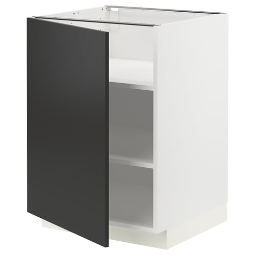 METOD Élément bas avec tablettes, blanc/Nickebo anthracite mat, 60x60 cm