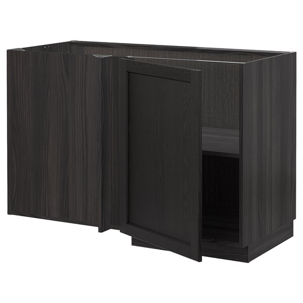 METOD Élément bas d'angle+tablette, noir/Lerhyttan teinté noir, 128x68 cm