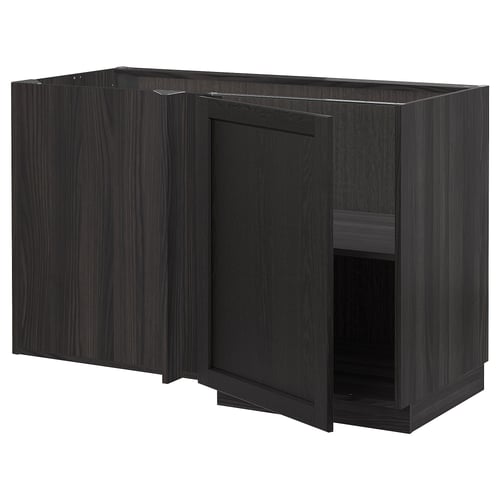 METOD Élément bas d'angle+tablette, noir/Lerhyttan teinté noir, 128x68 cm