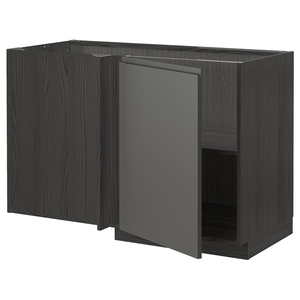 METOD Élément bas d'angle+tablette, noir/Voxtorp gris foncé, 128x68 cm