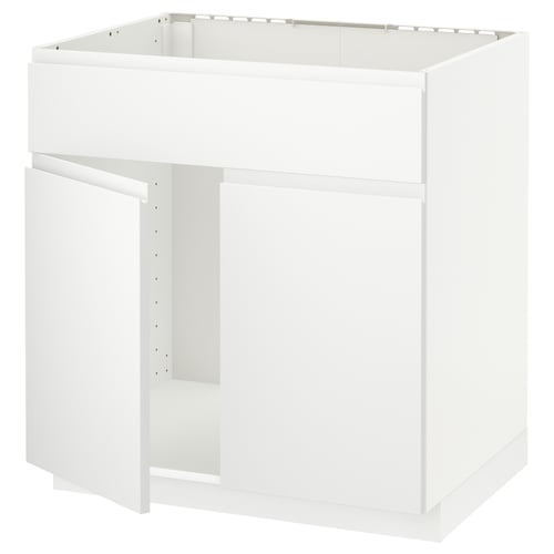 METOD Élément bas évier 2portes/face, blanc/Voxtorp blanc mat, 80x60 cm