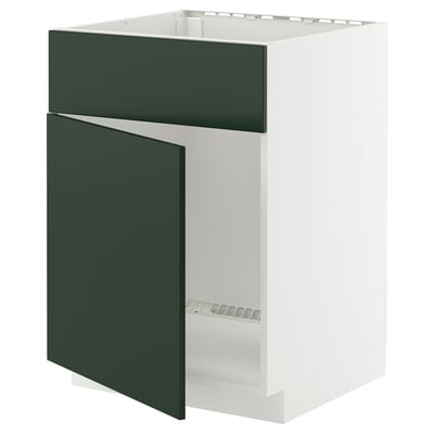 METOD Élément bas évier porte/face, blanc/Havstorp vert profond, 60x60 cm