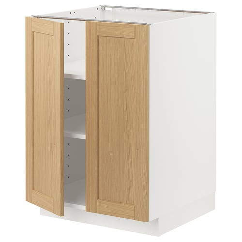 METOD Élément bas tablette/2portes, blanc/Forsbacka chêne, 60x60 cm