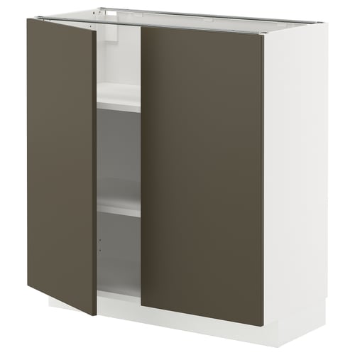 METOD Élément bas tablette/2portes, blanc/Havstorp brun-beige, 80x37 cm