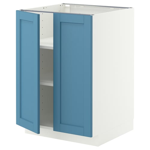 METOD Élément bas tablette/2portes, blanc/Lerhyttan bleu, 60x60 cm