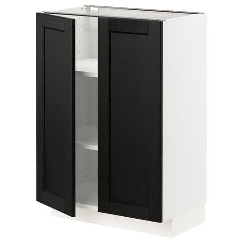 METOD Élément bas tablette/2portes, blanc/Lerhyttan teinté noir, 60x37 cm