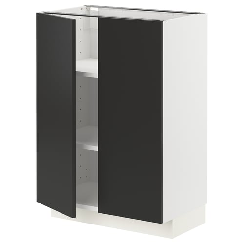METOD Élément bas tablette/2portes, blanc/Nickebo anthracite mat, 60x37 cm