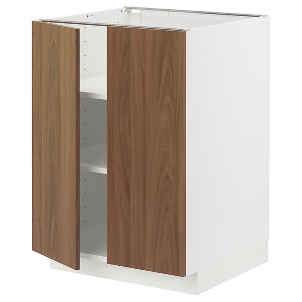 METOD Élément bas tablette/2portes, blanc/Tistorp effet noyer foncé, 60x60 cm