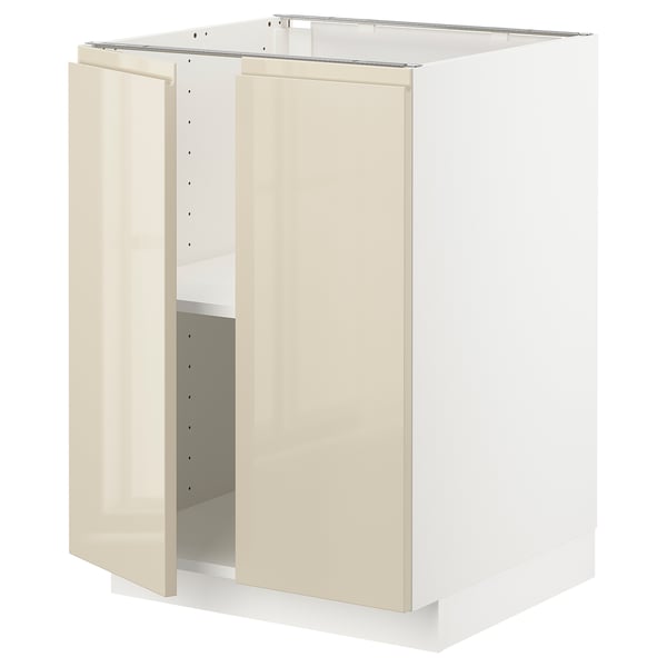 METOD Élément bas tablette/2portes, blanc/Voxtorp beige clair brillant, 60x60 cm