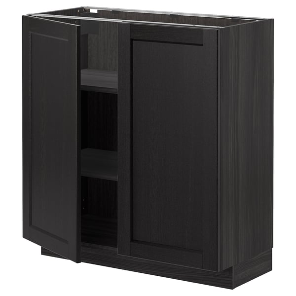 METOD Élément bas tablette/2portes, noir/Lerhyttan teinté noir, 80x37 cm