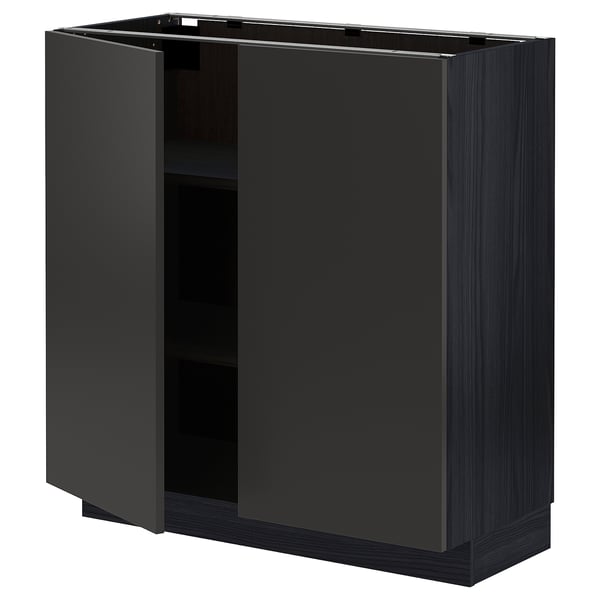 METOD Élément bas tablette/2portes, noir/Nickebo anthracite mat, 80x37 cm