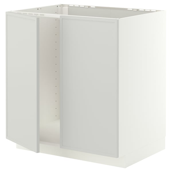 METOD Élément évier 2 portes, blanc/Aspudden gris clair, 80x60 cm