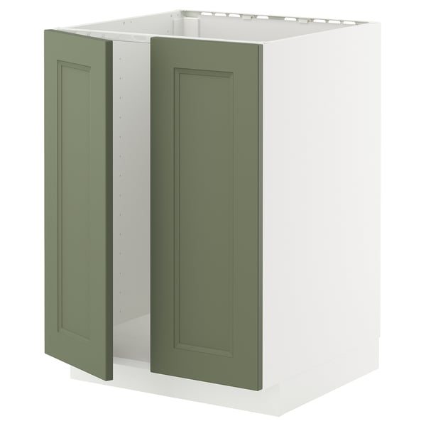 METOD Élément évier 2 portes, blanc/Axstad gris vert, 60x60 cm