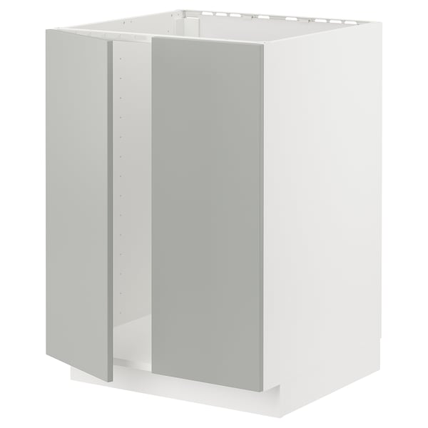 METOD Élément évier 2 portes, blanc/Havstorp gris clair, 60x60 cm
