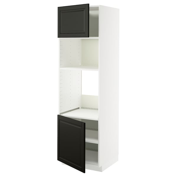 METOD Élément haut pr appareils encastrés, blanc/Bodbyn noir, 60x60x200 cm