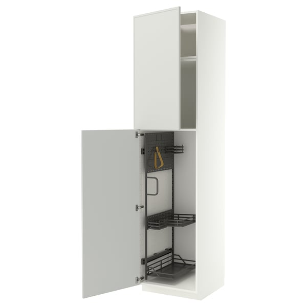 METOD Élément haut + rangements prod entr, blanc/Aspudden gris clair, 60x60x240 cm