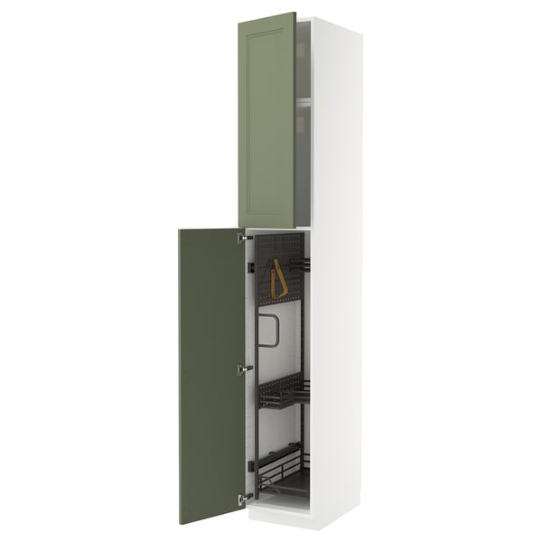 METOD Élément haut + rangements prod entr, blanc/Axstad gris vert, 40x60x240 cm