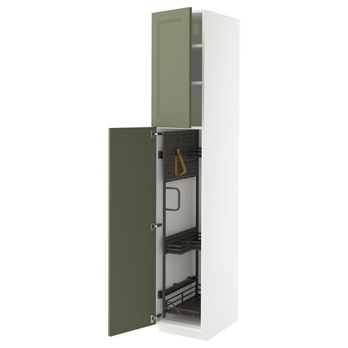 METOD Élément haut + rangements prod entr, blanc/Axstad gris vert, 40x60x220 cm