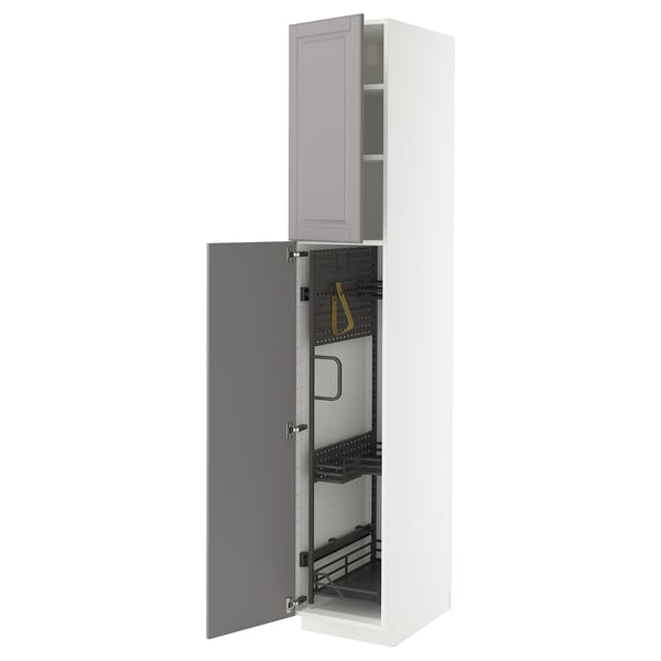METOD Élément haut + rangements prod entr, blanc/Bodbyn gris, 40x60x220 cm