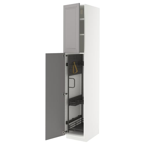 METOD Élément haut + rangements prod entr, blanc/Bodbyn gris, 40x60x220 cm