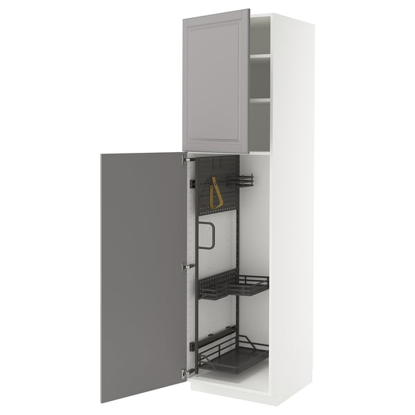 METOD Élément haut + rangements prod entr, blanc/Bodbyn gris, 60x60x220 cm