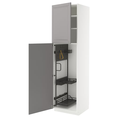 METOD Élément haut + rangements prod entr, blanc/Bodbyn gris, 60x60x220 cm