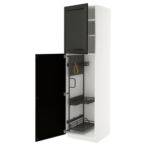 METOD Élément haut + rangements prod entr, blanc/Bodbyn noir, 60x60x220 cm