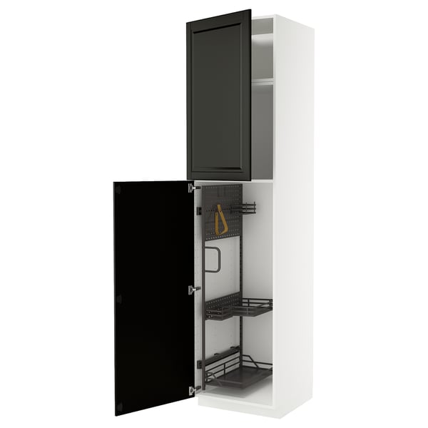 METOD Élément haut + rangements prod entr, blanc/Bodbyn noir, 60x60x240 cm